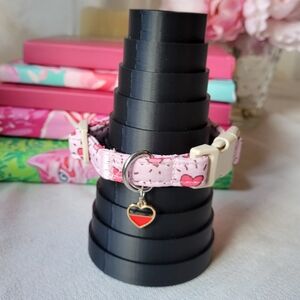 Pink Heart Print Pet Collar with Heart Charm